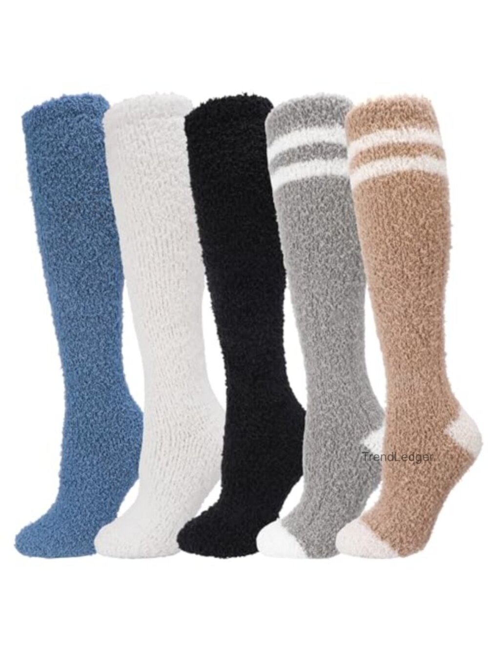 Coral Fleece Fuzzy Knee High Socks Soft Warm Women 5 Pair Set